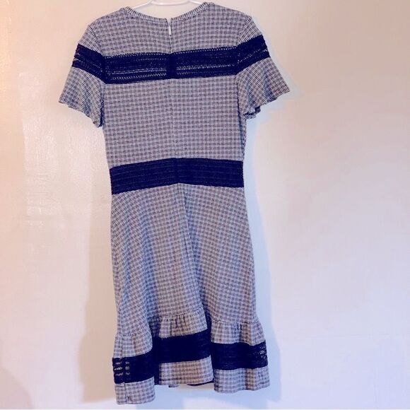 Michael Kors Dress Black White Mesh Detail Ruffle Bottom Back Zip Sz Medium NWOT - Picture 6 of 7